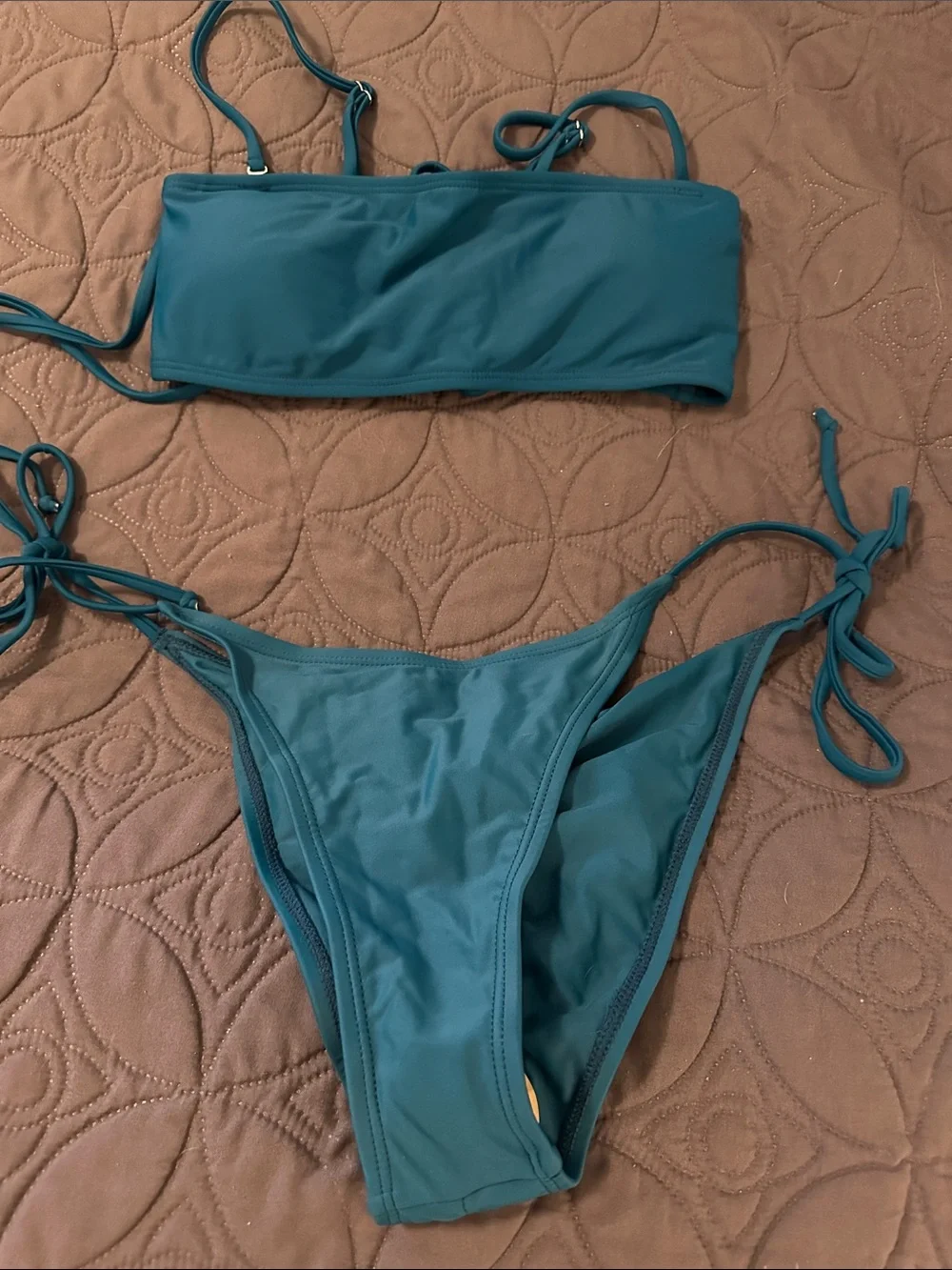 Teal Bandeau Tie-Side Bikini Set - Women Swim